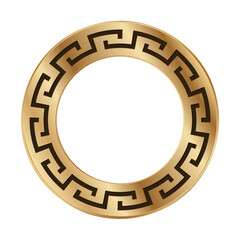 Naklejka premium Greek golden circle frame border vector meander round ornament design