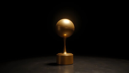 Golden trophy spotlighted on dark background