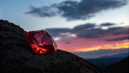 Stunning Silhouette Photography of a Red Emerald Stone Against a Twilight Sky for Gemstone Enthusiasts