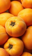 A close-up of ripe persimmons, showcasing their vibrant orange color and smooth texture