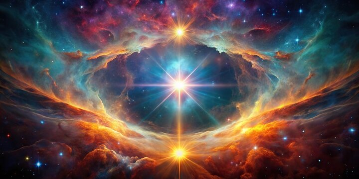 Close-up of a single star in the center of a stunning nebula with vibrant colors and swirling gas, celestial, nebular