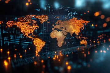 Digital world map glowing with big data connectivity