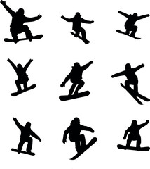 Obraz premium Silhouettes of snowboard riders set. Silhouettes of people practicing winter sports bundle.