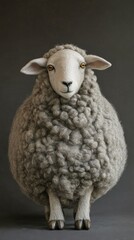 Fototapeta premium Adorable handmade sheep posing on dark background