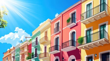 Fototapeta premium Colorful facades of houses on a sunny day. Vector illustration.