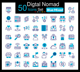 Set of 50 Digtal Nomad icons related to Atm Fees, B2B, B2C, Blogger Line Icon collection