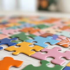 Vibrant Puzzle Pieces Emphasize Colorful Focus and Fun