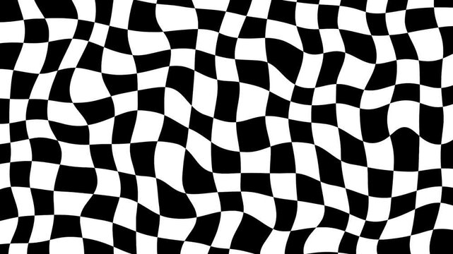 Animated black and white checker pattern background. Motion race flag