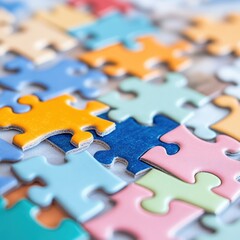 Fototapeta premium Colorful Puzzle Pieces on Table Symbolizing Focus and Fun