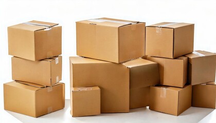 Fototapeta premium cardboard boxes warehouse mockup, png file of isolated cutout object with shadow on transpired