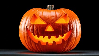 Carved Halloween jack o lantern pumpkin isolated on transparent background