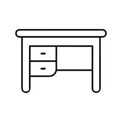 Computer Desk Icon. Work Desk at Home. Illustration of a workplace or study table. Vector Illustration. Customizable thin line illustration.  Editable stroke.