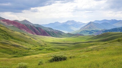 Fototapeta premium Vibrant mountain scenery showcasing various ecosystems, striking light, sweeping vistas, and serene balance among nature.