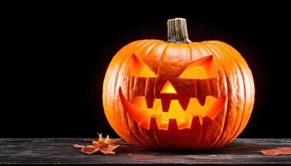 Carved Halloween jack o lantern pumpkin isolated on transparent background