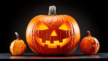 Carved Halloween jack o lantern pumpkin isolated on transparent background