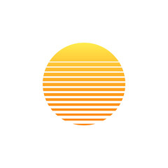 Orange retro sun sunset logo. Old vintage sun circle sunrise design.