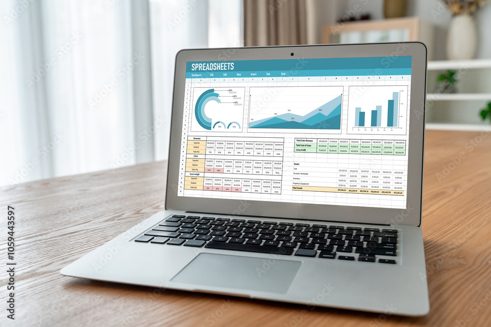 Poster spreadsheet document information financial startup concept. data and graphs in spreadsheet documents