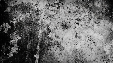 Grunge concrete texture with black and white contrast. Weathered wall surface with distressed spots and scratches. Rough stone texture. Urban decay background concept
