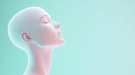 Evaluate neck positioning through minimalist designs, illustrating healthy posture. 3D illustration with gentle curves and calming hues.