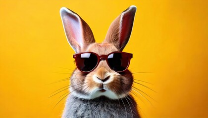 Fototapeta premium Cool bunny with sunglasses on colorful background.