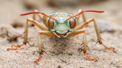 Fototapeta premium Insects exhibiting mimicry tactics through designs that mimic predators, striking colors, lively appeal, and arid landscapes.