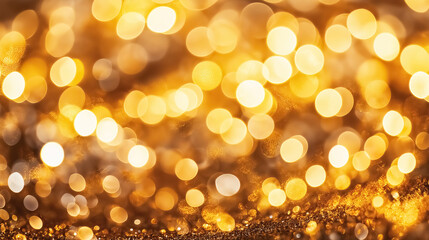 Shimmering gold bokeh lights, softly blurred with a rich, warm glow