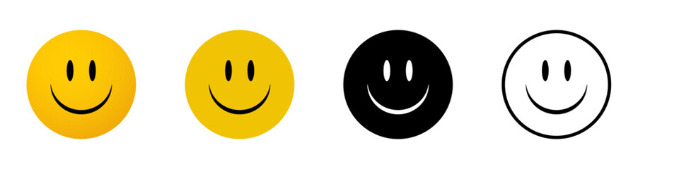 Fototapeta premium Happy retro face emoji set. Black yellow line and orange cute smile faces.