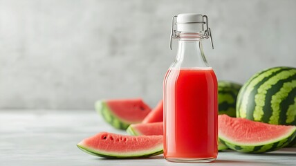 watermelon juice bottle with wwatermelon slices for mock-up for product photography 