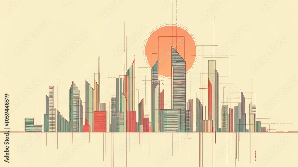 Poster the artwork features a stylized futuristic skyline with sharp geometric shapes, portrayed against a 