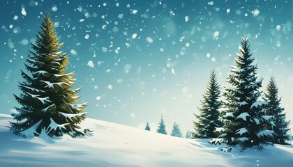 Obraz premium winter background with a Christmas tree on the background and falling snow