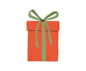 The gift is drawn in a flat style. Christmas, holidays, gifts. Hand drawn vector illustration.
