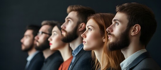 Fototapeta premium A group of professionally dressed individuals in profile. Each person looking forward with a focused expression, suggesting a sense of purpose, determination, and unity.