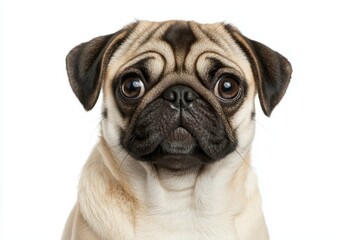 Obraz premium Cute pug dog portrait on a white isolated background.