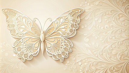 Delicate butterfly motif with intricate details on a cream-colored background, decorative accent, classic style, elegant home interior, ornate patterns, nature-inspired decor