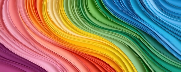 Fototapeta premium Vibrant rainbow wave pattern with flowing colors on a smooth background.