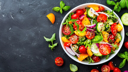 Fresh salad with colorful vegetables and herbs, perfect for healthy meal