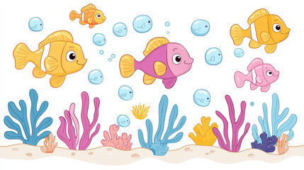 Obraz premium Colorful fish swimming in vibrant underwater scene with coral