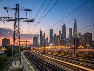 Fototapeta premium Urban Double Exposure: Cityscape with Electric Wires and Underground Pipes