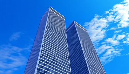 Fototapeta premium Majestic tall building reaching for the sky, symbolizing ambition and success in finance, embodying a strong financial mindset.