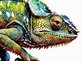 Fototapeta premium A vibrant, detailed illustration of a chameleon showcasing its colorful scales.