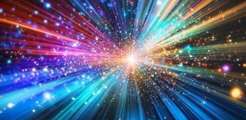 Fototapeta premium Neon, colorful rapid futuristic background with bokeh effect.