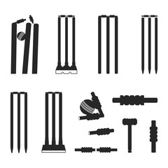 Cricket Stump Vector Clip Art Set, Cricket Stumps and Bails Vector Silhouette illustration, Simple Unique Clip Art Black Color Cricket Stump.