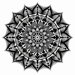 Detailed Black and White Mandala Illustration - Symmetrical Floral Pattern