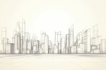 Obraz premium This artwork features a sleek and futuristic city skyline, emphasizing geometric shapes and clean lines against a neutral backdrop. Generative AI