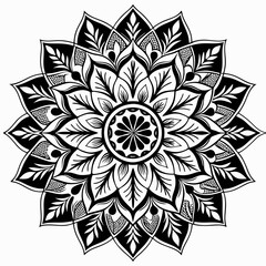 Detailed Black and White Mandala Illustration - Symmetrical Floral Pattern