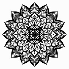 Detailed Black and White Mandala Illustration - Symmetrical Floral Pattern