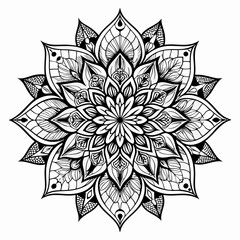 Detailed Black and White Mandala Illustration - Symmetrical Floral Pattern