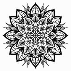 Fototapeta premium Detailed Black and White Mandala Illustration - Symmetrical Floral Pattern