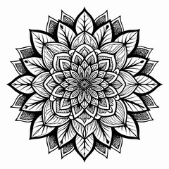 Detailed Black and White Mandala Illustration - Symmetrical Floral Pattern