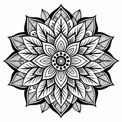 Detailed Black and White Mandala with Geometric and Floral Patterns